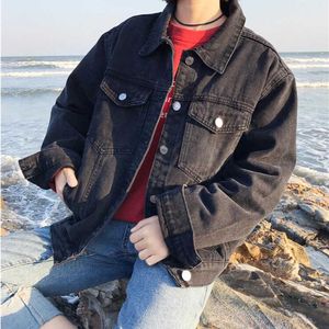 Vinter ulzzang casual mode rolig punk hip-hop långärmad lös vintage kvinnlig koreansk stor storlek harajuku solid färg jacka 210608