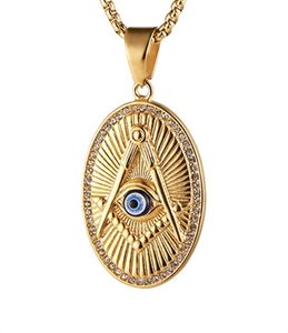 Stainless Steel AG Masonic Evil Eye Charm Pendant All seeing eyes Fraternity New Arrival Unique Freemason Masonary Necklace Jewelry Gold Plating