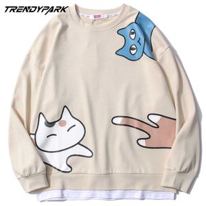 Mäns Rolig valp Tryckt T-shirt Faux 2 stycken Hip Hop Longsleeve Oversized Harajuku Sweatshirt Broderi Top Kläder 210601