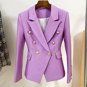 Stile classico Top Quality Design originale Blazer lilla da donna Blazer doppiopetto Giacca slim Fibbie in metallo Cappotto in cotone PIQUET