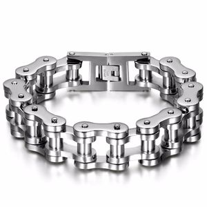 Svart / Silver Heavy Wide Rostfritt Stål Armband 23cm * 18mm Män Biker Cykel Motorcykel Kedja Mäns Armband Mens Bangles