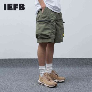 IEFB /men's wear 2022 summer casual overalls loose big size color block patchwork zipper pocket trousers men's shorts 9Y1079 H1206