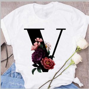 Maycauro Verão Harajuku Camisa de Woment A B C D carta Impressão Moda Tshirt Mulher Casual Manga Curta Tops Feminino T-shirt Roupas X0527