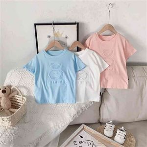 Summer Arrival Girls Fashion Cotton T Shirt Kids Korean Deisgn Tops Cartoon Bear Clothes 210528