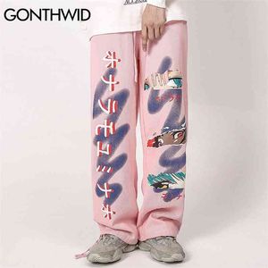 GONTHWID Japanische Anime Cartoon Augen Jogger Harem Hosen Streetwear Männer Hip Hop Casual Mode Lose Taschen Hosen Männlich 210715