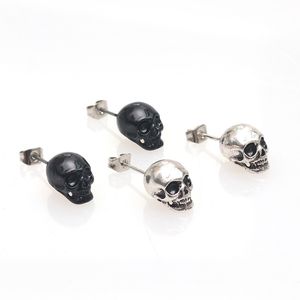 Orecchini a bottone da 11x7 mm per donna uomo gioielli Halloween Piercin Ear Post orecchino a bottone con teschio nero color argento antico