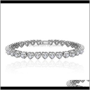 Joalheriabraquets Hip Hop Bling gelo de t￪nis de zirc￴nia c￺bica Bracelets homens homens cora￧￣o Link Jewelry Bracelet Drop Deliver