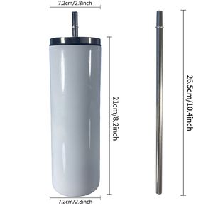 Sublimação Tumbler 20oz tumbler reto com tampa de metal e palha de aço inoxidável de aço magro Tumbler Vácuo de vácuo de vácuo caneca