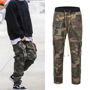 Camouflage Cargo Pants Men Vintage Multi-pocket Bottom Button Men's Trousers Streetwear All-match Military Pants P0811