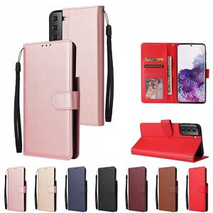 Luxuriöse schlichte Leder-Geldbörsen-Hüllen für Samsung Galaxy S23 A22E A14 5G S21 Ultra Plus A42 Rahmen ID-Kartensteckplatz Flip-Cover-Ständer Roségold Buch Männer Beutel Geldbörse Riemen