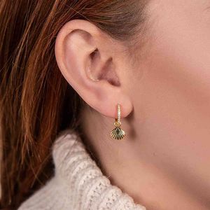 Simple cute Shell drop dangle SeaShell earringS 100% 925 Sterling Silver cz mermaid jewelry for women faShion brincoS