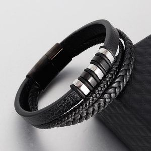 Bangle COCOM Luxury Stainless Steel Bracelet For Men Multilayer Leather Braid Rope Wrap Men's Hand Bracelets Male Accessories Gifts