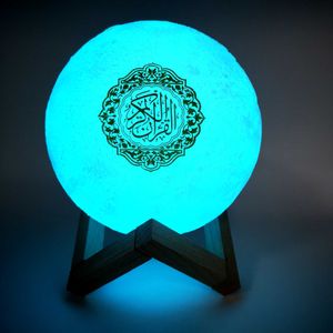 Bluetooth Hoparlörler Kablosuz Müslüman Gece Işık Kuran Hoparlörler 3D Ay Uzaktan Kumanda Ile Kuran Speaekr Işık Kuru Dokunmatik Lamba Y0910
