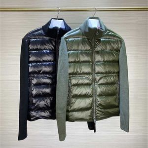 Winter Men Fashion Down Jackets Wool Knitted and 90% White Duck Down Padding Patchwork Zipper up Cardigan Man Autumn Coats 211129