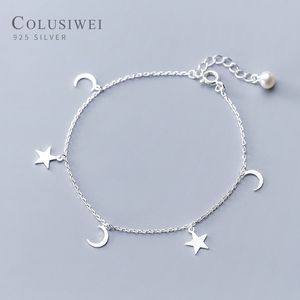 Colusiwei Sterling Silver 925 Fashion Simple Star Moon Bracelet Anklet for Women Adjustable Link Chain Fine Jewelry 2020