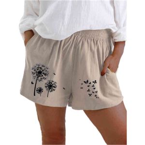 Mulheres Verão Casual Cintura Alta Calças Curtas Senhoras Bolso De Bolso Solto Shorts Vintage Dandelion Borboleta Imprimir shorts