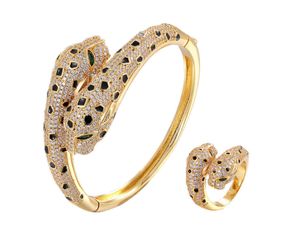 Luxury Fashion Bracelet Double Leopard Head Zircon Copper Bracelet African Middle East Wedding Party Female Jewelry B1047 Q0720