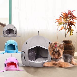 Cartoon Shark Cat Beds Kennel Foldable Cat Little Dog Bed Soft Pet Puppy House Nido semichiuso
