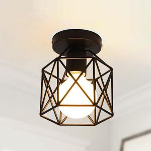 Światła sufitowe Vintage Iron Black Cage Lampa do salonu Korytarze przemysłowe oprawy oświetleniowe Luminaire Indoor Lighting