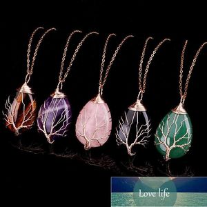 Natural Stone Tree Life Wire Necklace Pendants Crystal Turquoise Necklaces Gold Link Chain for Women Men with Pendant Lucky Jewelry Gift