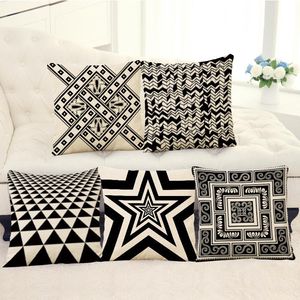 Подушка/декоративная подушка черно -белые полосатые геометрические узоры Простые чехлы для льня