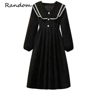 Mulheres Plus Size 4xl Natal Corduroy Festa Vestido de Manga Longa Sweet Lace Navy Collar Vestido Vintage Novo Inverno Outwear Roupas Y1204