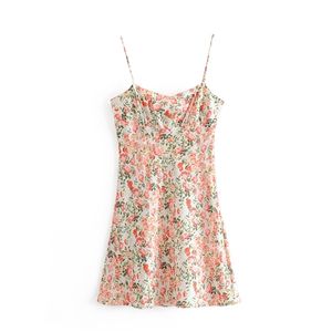 Стильный шикарный цветочный принт ремень мини-платье для милых девочек Streetwear Outfit мода элегантные женщины сексуальные без бретелек 210531