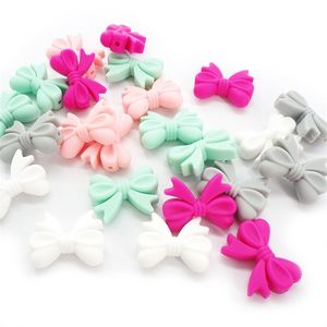 Chenkai 100pcs BPA Free Silicone Bowknot Teether Pärlor DIY Baby Tanding Montessori Sensory Smycken Toy Bow Tie Tillbehör 211106