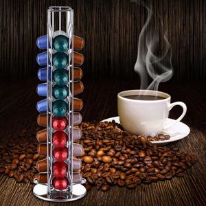 Rotatable Coffee Capsule Rack Nespresso Pod Display Holder Metal Straight Rack Stand Coffee Storage Stainless Steel Racks 210705