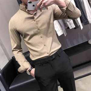 Camicia casual da uomo d'affari manica lunga slim fit camicie eleganti sociali formali streetwear lavoro ufficio abiti maschili chemise homme 210527