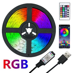 ストリップLEDストリップライトRGB 2835カラーBluetooth USB IRリモートフレキシブルランプテープダイオードDC5Vテレビバックライトナイト照明ルーデス5MLED