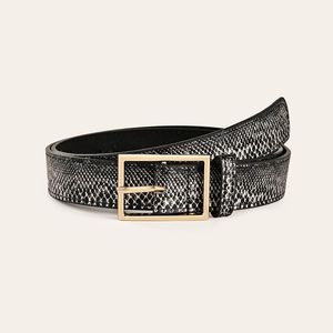 Designer Black Snake Skin Print Leather Belt Woman Fashion Gold Pin Buckle Waist Belts For Women Jeans Cinturon Mujer 2021