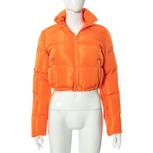 レディースソリッドジッパーダウンジャケットファッショントレンド長袖クロップコートアウターウェアデザイナー女性冬カジュアルスタンドネックショートフグジャケット