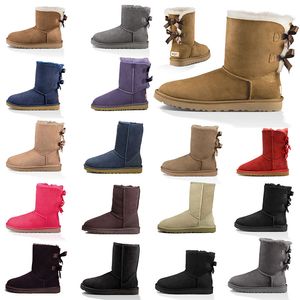 2021 وصول أحذية الثلوج النساء أحذية عالية الجودة أستراليا الاسترالية الشتاء الصفراء مصمم التمهيد الأسود البحرية الأزرق الوردي الساتان الأوسط الكاحل الفراء الجوارب الحجم 36-41