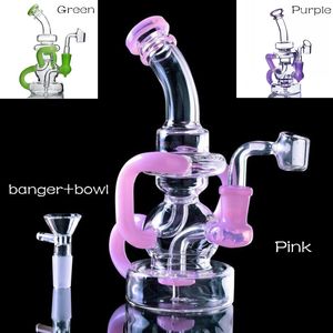 Nargile 8 inç yeşil pembe yeşil fab yumurta geri çekici dab teçhizat cam su bong bubbler dab teçhizatlar 14mm cam banger bubbler