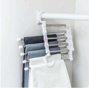 Hangers 5 in 1 Multi-functional Trouser Storage Rack Adjustable Pants Tie Shelf Closet Organizer Stainless Steel RH2570