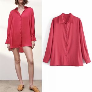 Mulheres verão sólido blusas camisas tops solto de manga comprida cetim feminino rua casual top smock blusas roupas 210513