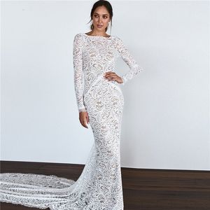 Vestido de noiva de sereia de renda de trem longa 2022 Sexy Backless Backless Lining Country Country Bridal Formal GOWNS BOHEMIAN VEDES