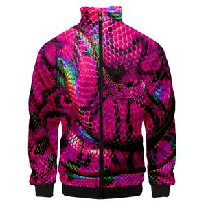 Mäns Jackor Människans jacka Långärmad Rolig 3D Tryckt Rosa Snake Skin Streetwear Plus Storlek Hög Krage Kläder Man Höstrock 4XL