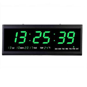 大型デジタル壁時計LEDの時間カレンダー温度表示卓上テーブルクロックEU / US / UKプラグ211111付き電子LEDクロック