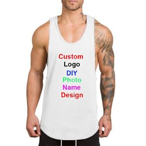 DIY PO Namn Design Anpassad Sommar Fitness Mens Bodybuilding Tank Top Gym Kläder Bomull Ärmlös T Shirt 210421