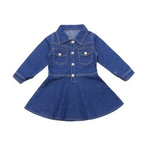 İlkbahar Sonbahar Pamuk Kız Denim Elbise 2021 Yeni Kore Versiyonu Moda Katı Renk Orta Uzunlukta Etek Rahat Çocuk Giyim Q0716