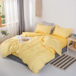 Duvet Cover Sets With Flat Sheet King Size roupas de cama Yellow Color Comforter Bedding Set For Double Bed Home Bedding 150X200 210319