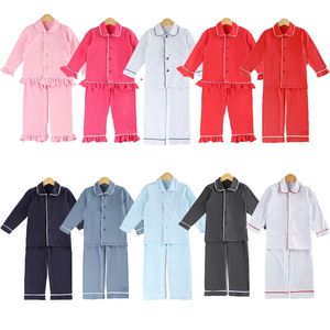 crianças pijamas outono-inverno 100 algodão meninos meninas pijama sleepwear conjunto em branco babado natal 211109