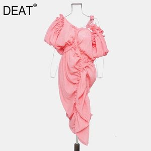 モール・ゴス・ピーチピンクの不規則な巾着調節可能なソリッドドレスY2K服クラブの衣装夏GX215 210421