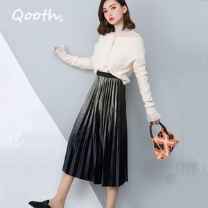 Women Autumn Winter Gradient Color Velvet Elegant Long Skirt Ladies High Waist Skinny Large Swing A-line Pleated Skirts qh2023 210518