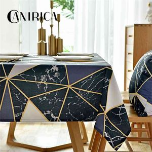 CANIRICA Tovaglia Tovaglia di lino Geometric Dinningﾠ Cover Black Gold Nappe De Rectangulaire Accessori da cucina 210626