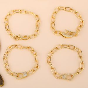 Women Cuban Link Chain Bracelets Tennis Iced Out Bling Rhinestone Infinity Fish Lobster Jewelry 18K Gold Plated Fashion Hiphop Bracelet 1199 B3
