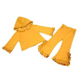 Conjuntos de vestuário Meninas Primavera Outono Roupas Retro de manga comprida moda Ruffled Lace Wide Leg Floared Calças de duas peças
