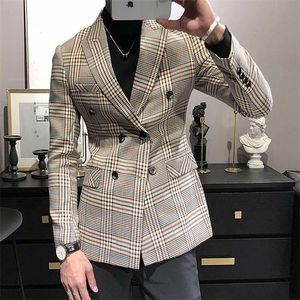 Spring Men Suits Suits Houndstooth Bräutigam Smokedos Revers Doppelbrust Fit Slim Formal Jacket Custom Made One -Piece -Party Outwear Herren Blazer